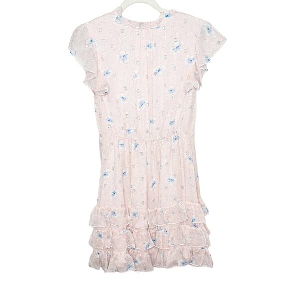 Rebecca Taylor NWT Peach Silk V-Neck Floral Smocked Flutter Sleeve Mini Dress - Picture 4 of 6